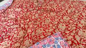 <b>Floral</b> Block Print Organic Cotton Razai <b>Quilted</b> Reversible Blanket - Product Image 4