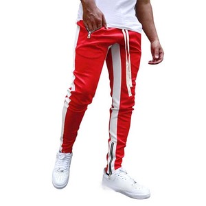 Pantalones deportivos informales con cremallera ajustados de cintura alta para hombre, pantalones de chándal de lona plana para gimnasio, Pantalones rectos a rayas curvas - Product Image 1