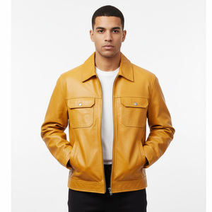 Chaqueta de Cuero para Hombre, Estilo Motero Clásico, Material Suave y Duradero, Cómoda, Ajuste Entallado, Prenda Exterior de Moda, Impermeable, para Invierno - Product Image 1