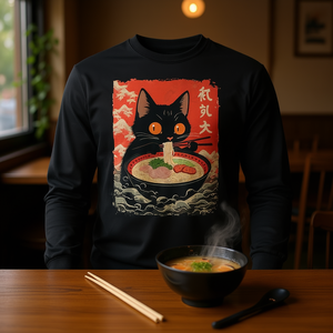 T-shirt à manches longues avec image de chat Neko mangeant du ramen, style kawaii, anime japonais, nouilles - Product Image 3