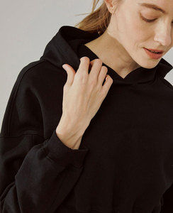 เสื้อฮู้ดสวมหัวผ้าฝ้ายลายนูนสำหรับผู้หญิงเสื้อมีฮู้ดเสื้อแนวสตรีทเสื้อมีฮู้ดผ้าถักสีพื้นลำลองสำหรับผู้หญิงโลโก้ที่กำหนดเองได้ - Product Image 2