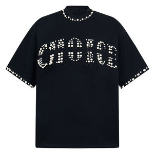 เสื้อยืดคอกลมทรงหลวม แบรนด์หรู ผ้าคอตตอน 100% คุณภาพสูง สไตล์สตรีทแวร์ ตกแต่งด้วยลูกปัดมุก  สำหรับทุกเพศ  รับผลิตตามสั่งขายส่ง - Product Image 1