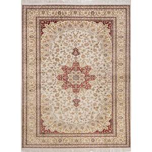 Tapis en soie viscose noué à la main Gulmarg Gold Pae-5669 pour usage domestique - Motif médaillon rectangulaire pour salon, couloir, adolescents - Product Image 1