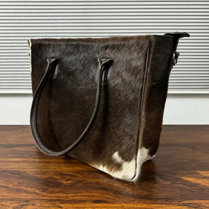 <b>Women's</b> Vintage Brown <b>White</b> Cowhide Leather Bucket Tote <b>Bag</b> Western-Style Comfortable Shoulder Strap Fashionable Genuine Leather - Product Image 4
