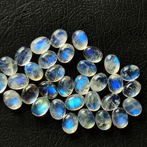 Bleu feu pierre de lune Cabochon 6x4mm forme ovale dos plat lâche arc-en-ciel pierre de lune Lot pour bijoux prix de gros pierre de lune - Product Image 1