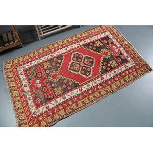 Vintage Rug, 3.2x5.2 ft Accent Rug, Red <b>Yellow</b> <b>Wool</b> Rug - Product Image 2