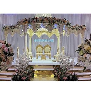 Décoration de mandap de mariage Heavenly King Queen, mandap de mariage asiatique de luxe, décoration de mandap en bois, mandap en FRP pour mariage aux États-Unis - Product Image 1