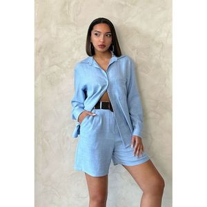 TOPSHOW Women's Blue <b>Belted</b> Wholesale <b>Shorts</b> - Product Image 5