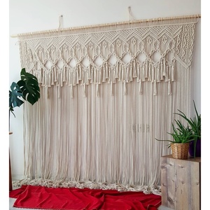 Handmade Large Cotton Curtain with Abstract Bohemian Design <b>Wall</b> Hanging for Wedding Decor or Home Rattan <b>Framed</b> Backdrop - Product Image 1