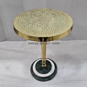 Modern Artisan Designed Side <b>Table</b> with Striking <b>Gold</b> Texture and Elegant Marble Base Side <b>Table</b> for Living Room - Product Image 2