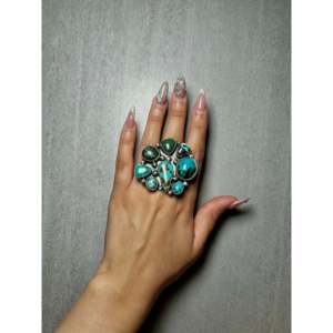 Anillo de Plata de Ley con Turquesa Mixta de Moda Ella Peters, Chapado en Oro Rosa de 18K, Corte Ovalado, Bisel de Diamantes, Talla 6.75, Regalo Perfecto - Product Image 5