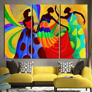 Impression sur toile de danseurs africains élégants - Décoration ethnique abstraite, 3P : encadrée - Product Image 1