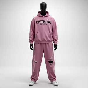 Custom Stacked Heavyweight Jogger pantalones de chándal holgados y Sudadera con capucha Set 2 piezas Fleece Men Sweatsuits Pullover Chándales para hombres - Product Image 3