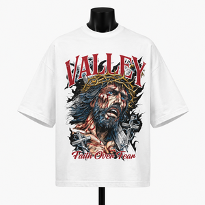 เสื้อยืดโอเวอร์ไซส์ลายกราฟิกสำหรับผู้ชาย ผ้าฝ้ายวินเทจสไตล์สตรีทแวร์ พิมพ์ลาย Faith แฟชั่นลำลอง - Product Image 1