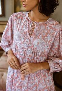 Elegant <b>Blush</b> Pink Floral Midi Dress for Women crafted in soft breathable cotton with a graceful all over floral print Dress - Product Image 2