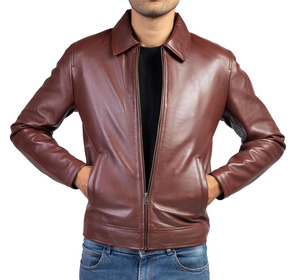 genuine Men's Vintage Motorcycle Lambskin Leather <b>Jacket</b> Stand Collar Plain Dyed for Winter Fashion <b>jacket</b> for men - Product Image 4