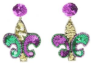 Mardi Gras fleur de lis, pendientes bordados con cuentas de semillas de lentejuelas de India, pendientes hechos a mano para mujeres y niñas - Product Image 2