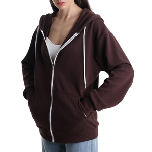 OEM ODM cremallera completa suéter holgado de gran tamaño 100% algodón personalizado antiarrugas gota hombro sudaderas con capucha para mujer - Product Image 1