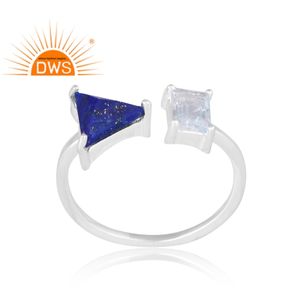 El mejor diseño de plata esterlina Natural Aguamarina y lapislázuli anillo de piedras preciosas diseño personalizado joyería para mujer regalo para ella - Product Image 1
