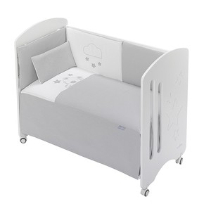 Ensemble moderne de 3 pièces pour lit bébé 60x120 en coton gaufré matelassé avec motif de dessin animé, comprend un pare-chocs et un oreiller - Gris Mod. Viggo - Product Image 1