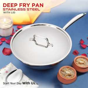 Cấp thực phẩm đồ nấu nướng thép không gỉ đinh tán xử lý sâu Fry chảo với nắp thiết kế bền dễ dàng làm sạch kỳ lạ bạc sáng - Product Image 2