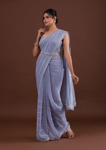 Jolie broderie Georgette et Siroski diamant, chemisier sarouel de travail avec ceinture Siroski, vente en gros à la mode en inde - Product Image 4