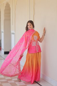Top DE TRABAJO elegante de diseñador para mujer Dupatta con trabajo de secuencia de bordado sharara, traje Georgette para bodas para niñas - Product Image 3