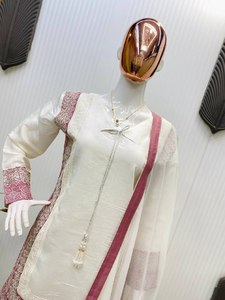 CONJUNTO TENDENCIAS KURTA Y FARSHI SALWAAR CON DUPATTA CON TRABAJO BORDADO SECUENCIA - Product Image 2