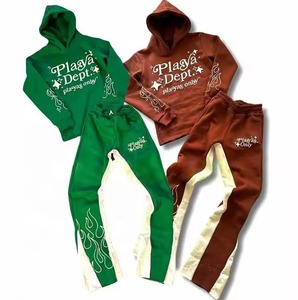 ชุดวอร์มทรงขาบานแบบย้อมสีเอซิด พร้อมเชือกผูกเอว 500 GSM กางเกงจ็อกกิ้งทรงตรง เสื้อฮู้ดดี้ขาดๆ แบบเซ็ต ยูนิเซ็กซ์ - Product Image 6