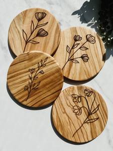 Decorative round wooden <b>coaster</b> <b>set</b> with intricate carving for premium home decor perfect for dining table use - Product Image 5