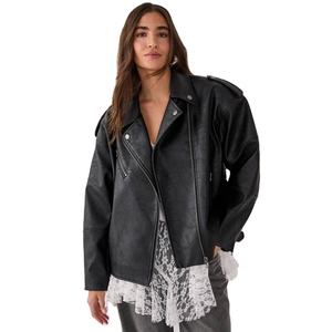 Blouson moto tricoté tendance pour femme, automne-hiver, col rabattu uni, manches longues, respirant et imperméable - Product Image 1