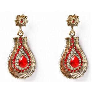 Kriaa Gold-Plated <b>Red</b> Austrian Stone Dangle <b>Earrings</b> Vintage Cute <b>Drop</b> Design with Pearl Diamond for Wedding or Party-1302104 - Product Image 1