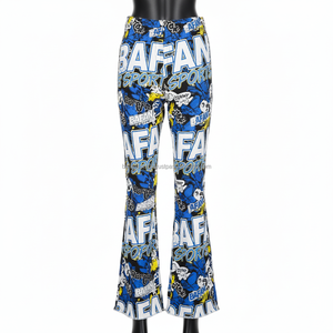 Pantalon évasé pour femme en tissu extensible 240 GSM, bleu, jaune, blanc, noir, impression par sublimation intégrale avec logo personnalisé, pantalon évasé pour femme - Product Image 2