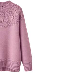 Pull en tricot jacquard rose poussiéreux personnalisé, texture florale, col rond, manches longues, pull d'hiver pour femmes, vente en gros personnalisée - Product Image 3
