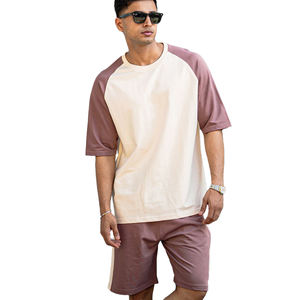 Nuevo último estilo de manga corta para hombre conjuntos gemelos personalizados 100% algodón polar precio bajo Color sólido conjunto doble para hombre hombro caído - Product Image 1