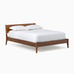 Modern Tapered Leg Solid Teak Wood <b>Bed</b> with Storage Slim Platform Frame and Flat Headboard for Bedroom Hotel Villa - Product Image 5