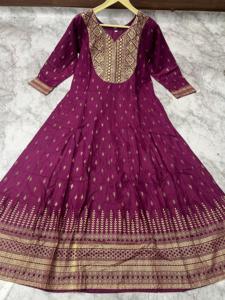 Beautiful Custom Made Anarkali <b>Top</b> Pure Rayon Fabric 3/4 Sleeves Floral Print Gota Lace Work Exquisite Floor-Length Weddings 4XL - Product Image 2