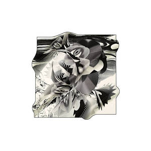 Black and White Silk Crepe Satin Square Floral Scarf - Product Image 1