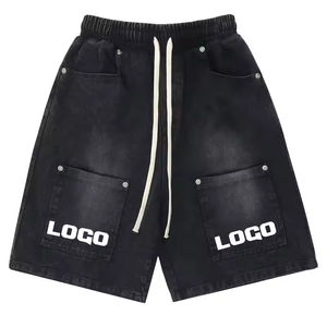 Custom LOGO High Quality Plus Size <b>Men</b> Denim Gym Casual Breathable Eco-Friendly Acid Wash Crystal Embroidery <b>Cargo</b> <b>Shorts</b> OEM - Product Image 1