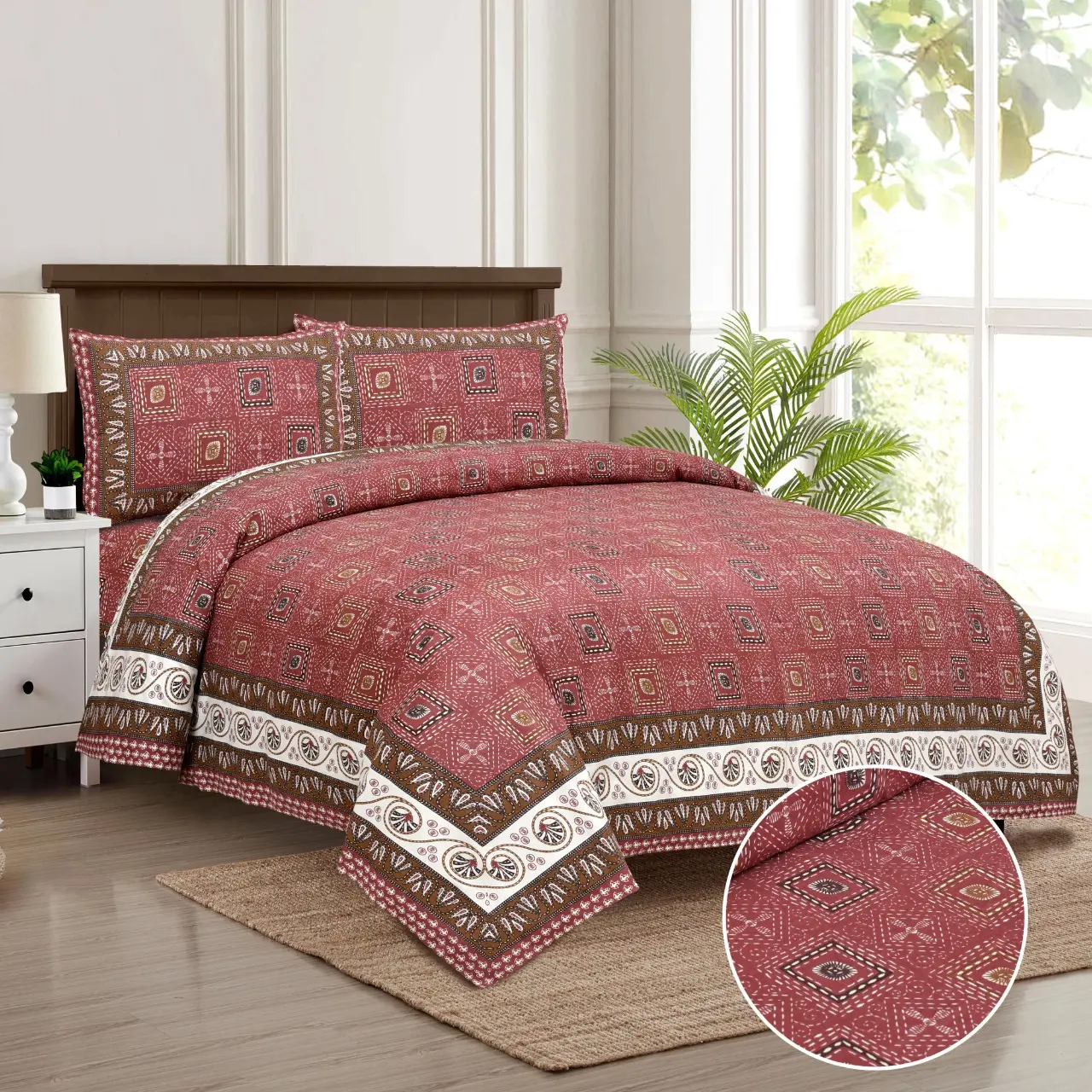 Parure de lit avec drap plat Draps de lit king size Luxe Queen Space Mode Quantité Couverture Floral Techniques de mariage
