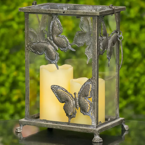 Juego de 2 Faroles Rectangulares de Cristal con Mariposas, Portavelas Personalizado con Mariposas, Adorno Floral Colgante de Cristal - Product Image 1