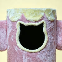 Arbre à chat à 2 niveaux Pink Elephant, maisonnette pour chat en peluche douce avec boule à clochette suspendue, mobilier d'intérieur pour chatons et petits chats