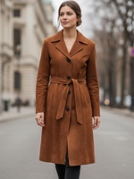 Blazer en daim de mouton élégant pour femmes, design classique, longueur normale, fermeture à double boutonnage, coupe-vent, soie, automne-hiver