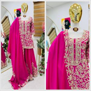 Nuevo Salwar Kameez de Zain Exports, Seda Chino Pesada con Bordado, Gharara, Dupatta, Traje Festivo para Bodas y Fiestas, Reversible y Moderno - Product Image 2