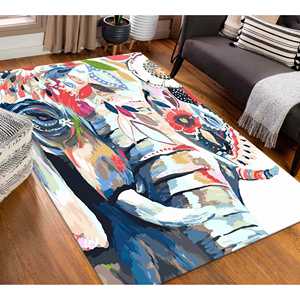 Tapis éléphant coloré : Décoration bohème pour la maison, Tapis imprimé, Tapis en chenille - Product Image 1