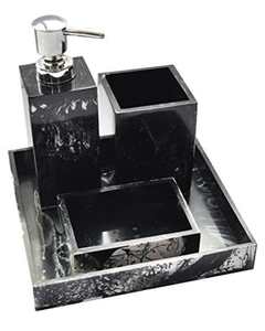 Ensemble d'accessoires de salle de bain en résine faite à la main de luxe TCE, quatre pièces, écologiques, distributeur de savon, porte-brosse à dents, plateau, hôtel moderne - Product Image 2