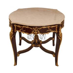 Mesa de Entrada Clásica de Lujo con Tapa de Mármol, Madera y Latón - Product Image 1