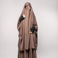 Abaya Nida de style modeste, deux pièces, coupe droite, longueur ras du sol, manches longues, couleur unie, en non-tissé 100% polyester, pour adultes, vente en gros de haute qualité