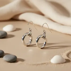 Boucles d'oreilles ovales en argent fin pour femmes - Style pendantes - Product Image 1