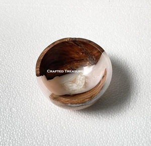 Bol en résine époxy et bois Vintage Vernis Acacia Bois Sculpté Saladier Service Grand - Product Image 2